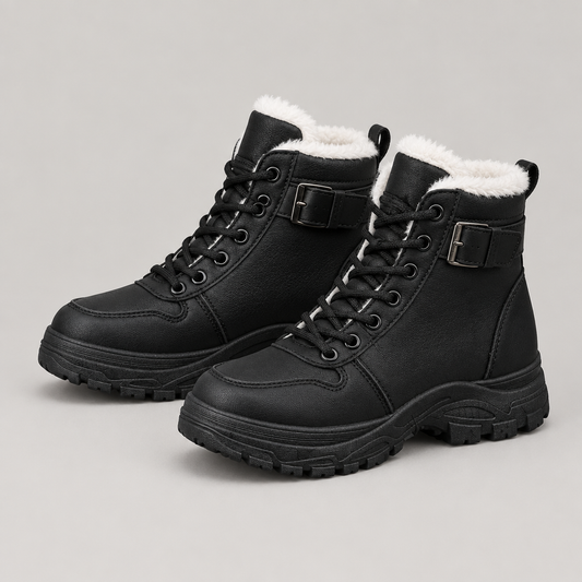 Black lace-up ankle boots, studio view