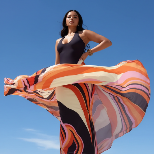 Halter Neck Maxi Dress with Abstract Print
