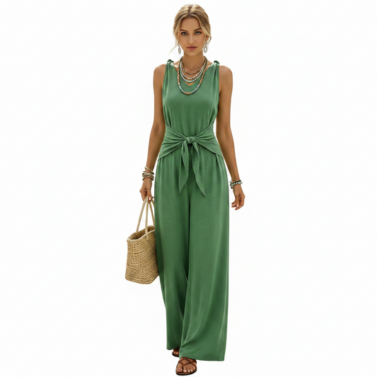 Sleeveless Wide-Leg Tie-Waist Jumpsuit