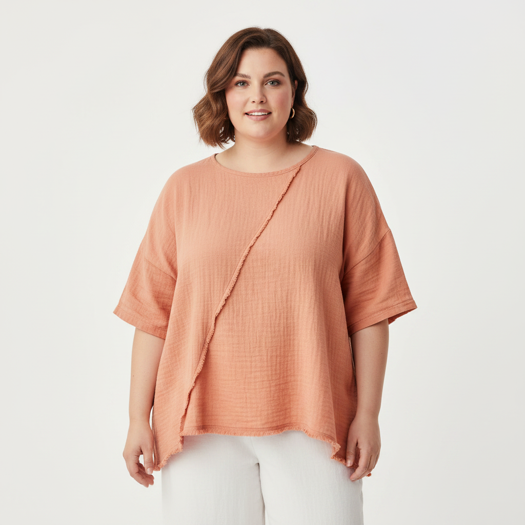 Full Size Frayed Hem Short Sleeve Top Plus Size