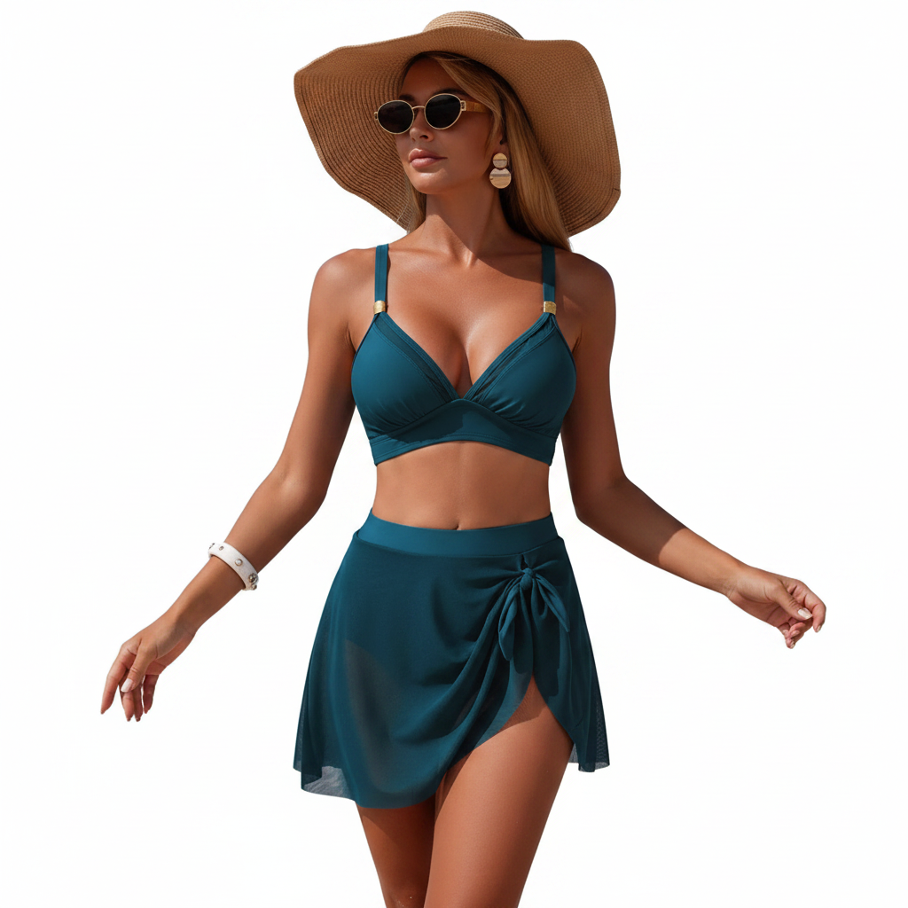 V-Neck High Waist Swim Set