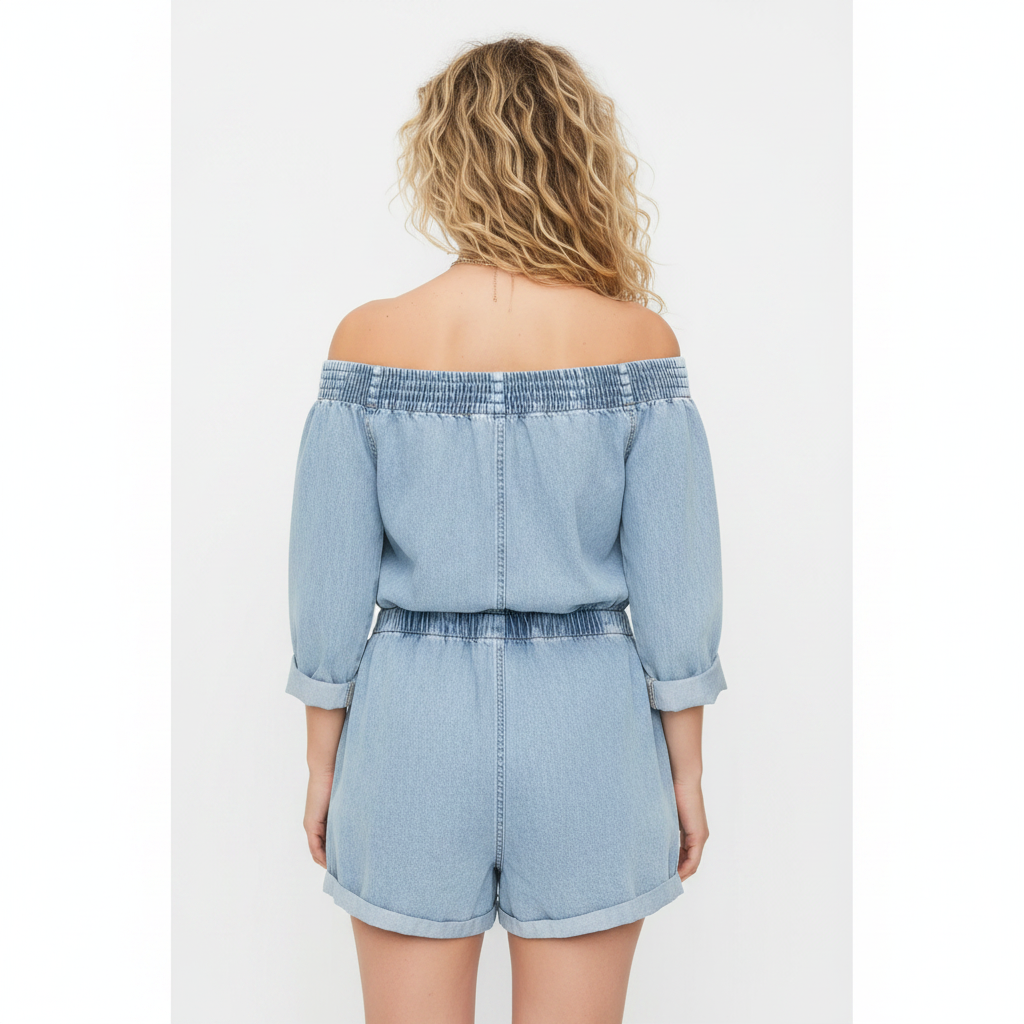 Full Size Button-Down Front Off Shoulder Romper Plus Size