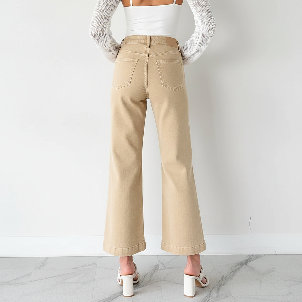 Solid Color Seamed Center Wide Leg Cropped Jeans