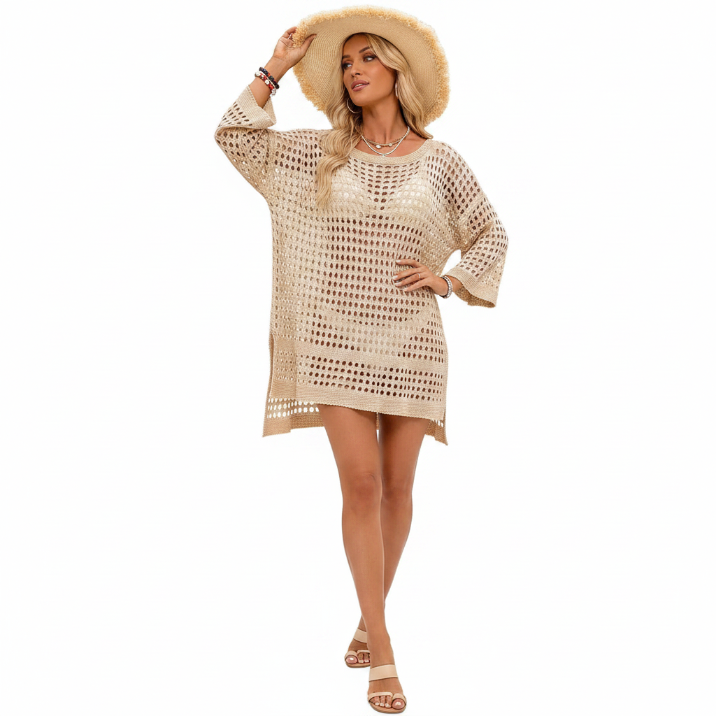 Crochet Knit Slit Cover Up