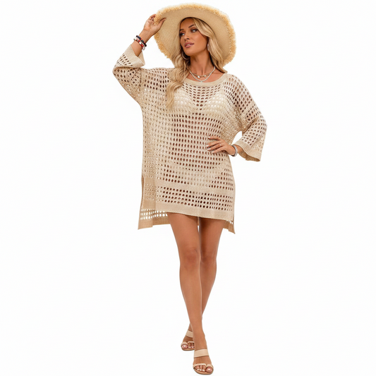 Crochet Knit Slit Cover Up