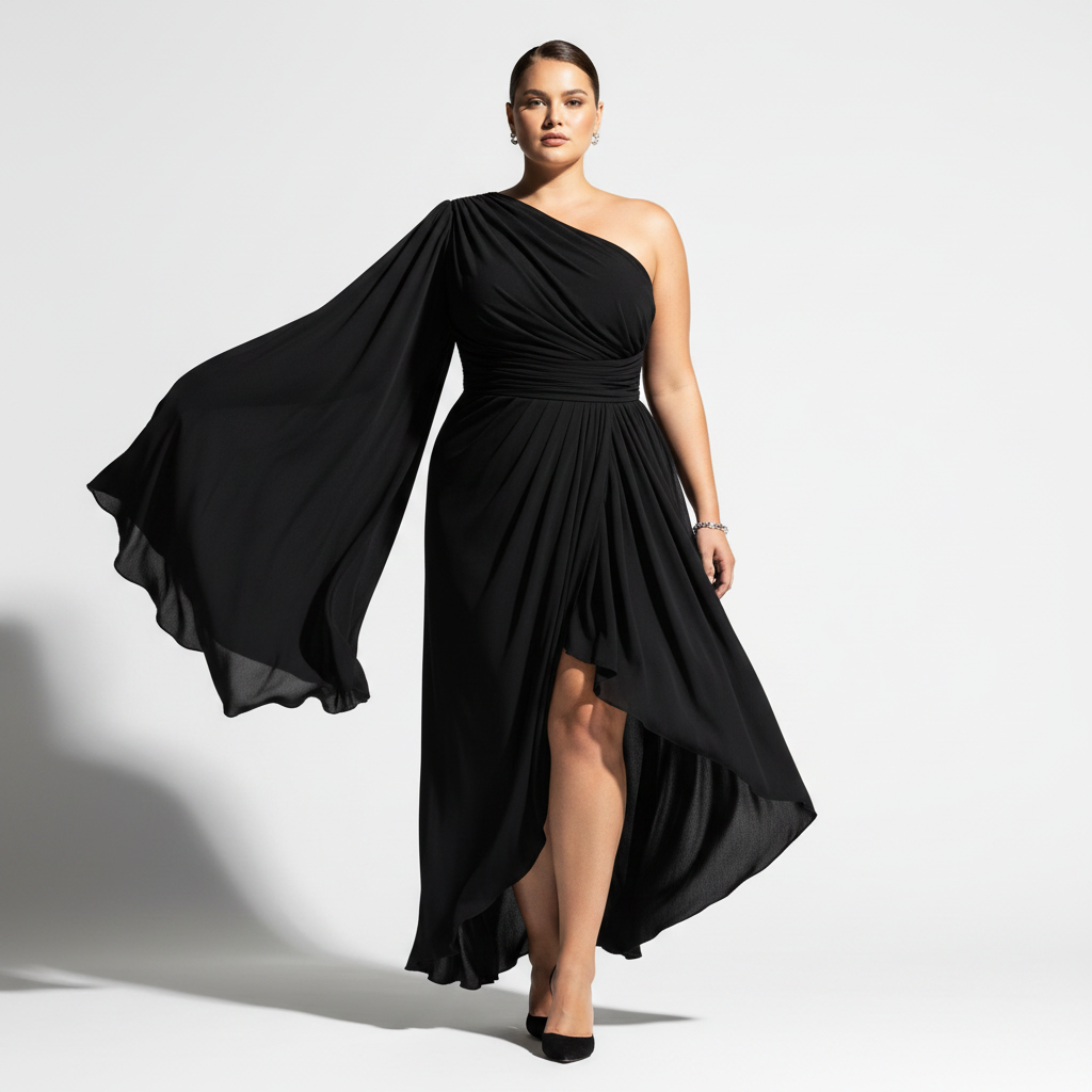 Full Size Asymmetrical One-Shoulder Drape Dress Plus Size
