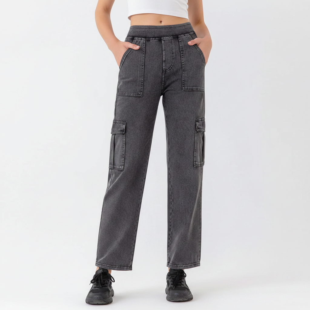 Buttoned Pocketed Long Jeans