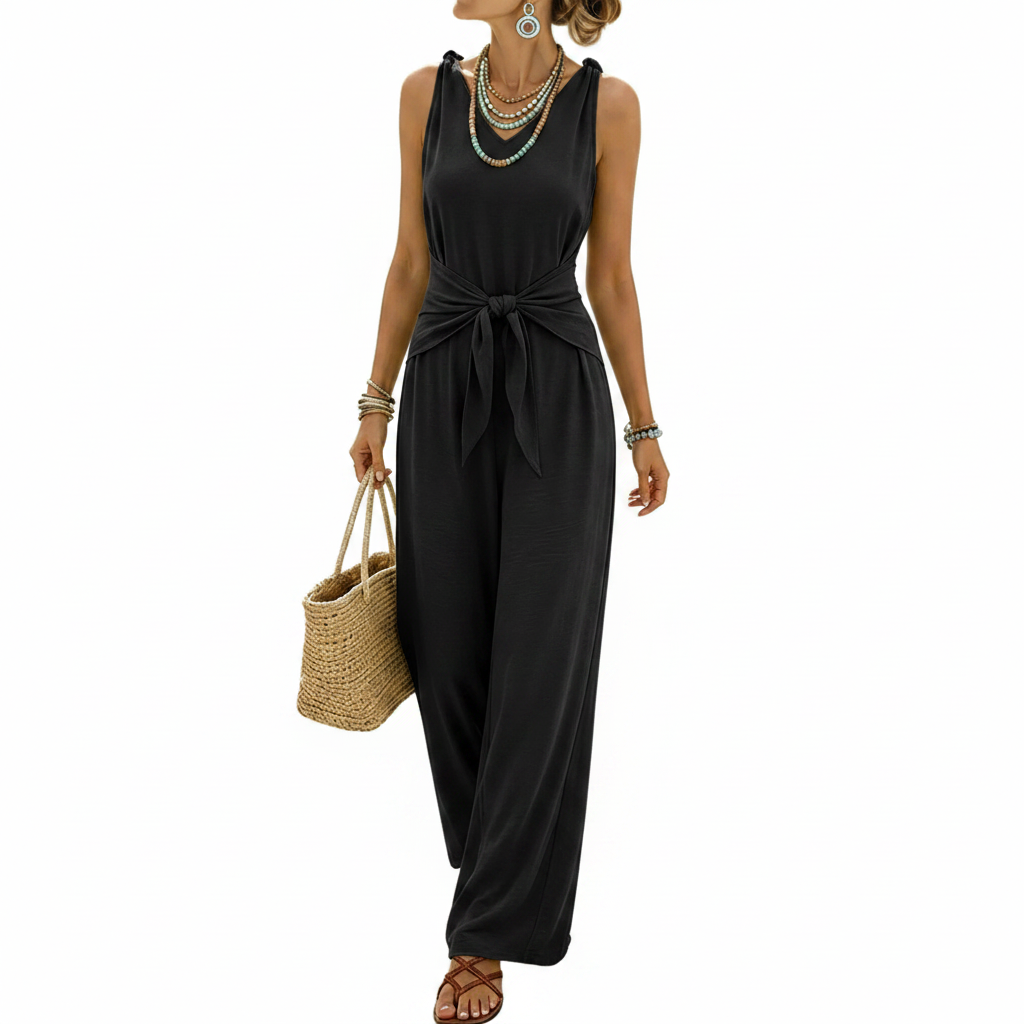 Sleeveless Wide-Leg Tie-Waist Jumpsuit