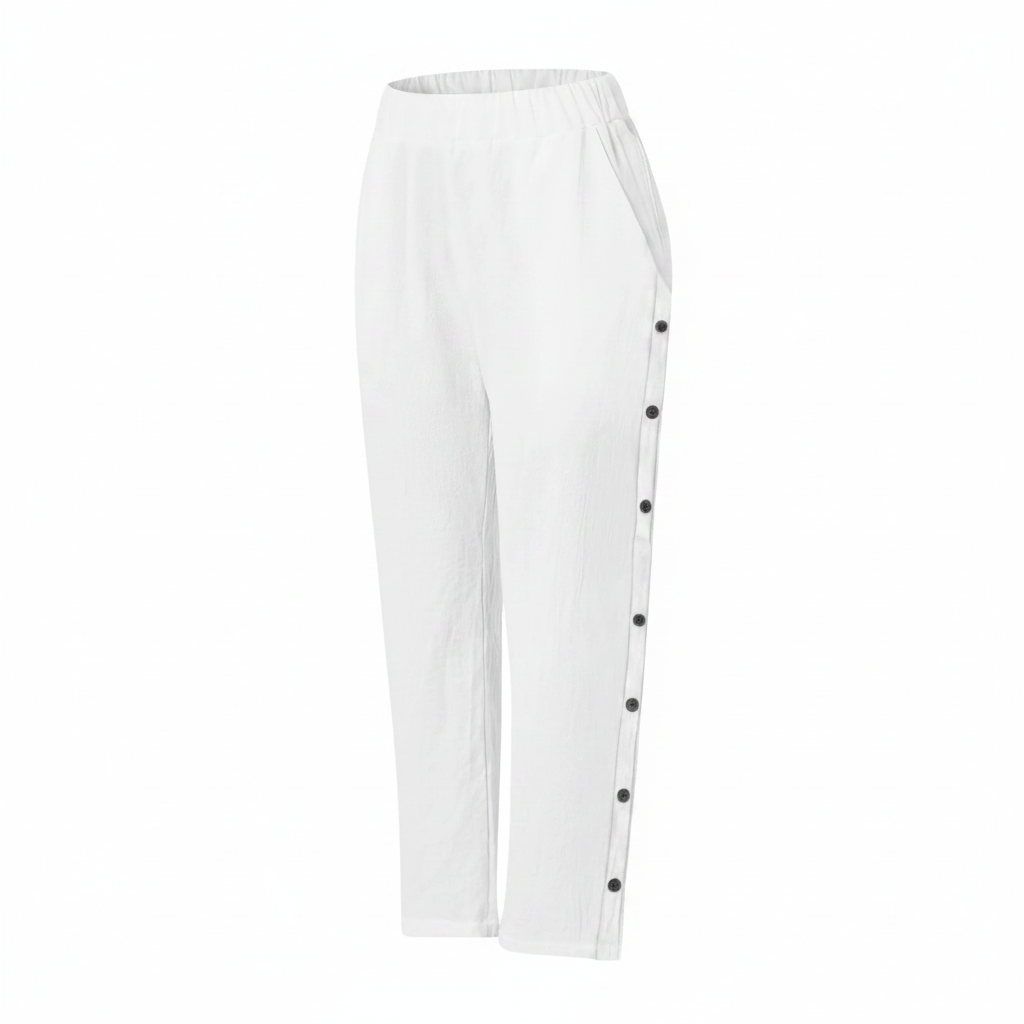 Full Size Side Button Decor Pants Plus Size