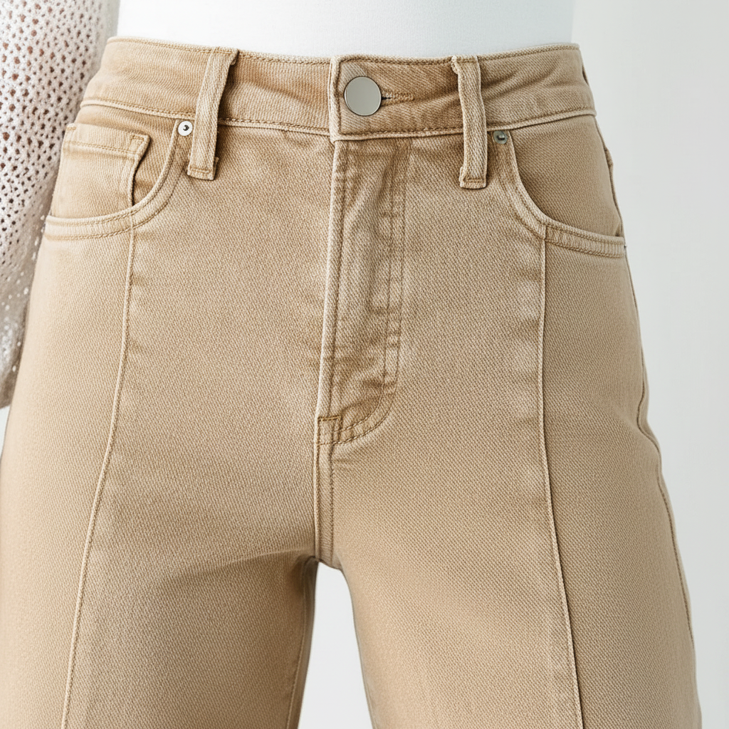 Solid Color Seamed Center Wide Leg Cropped Jeans