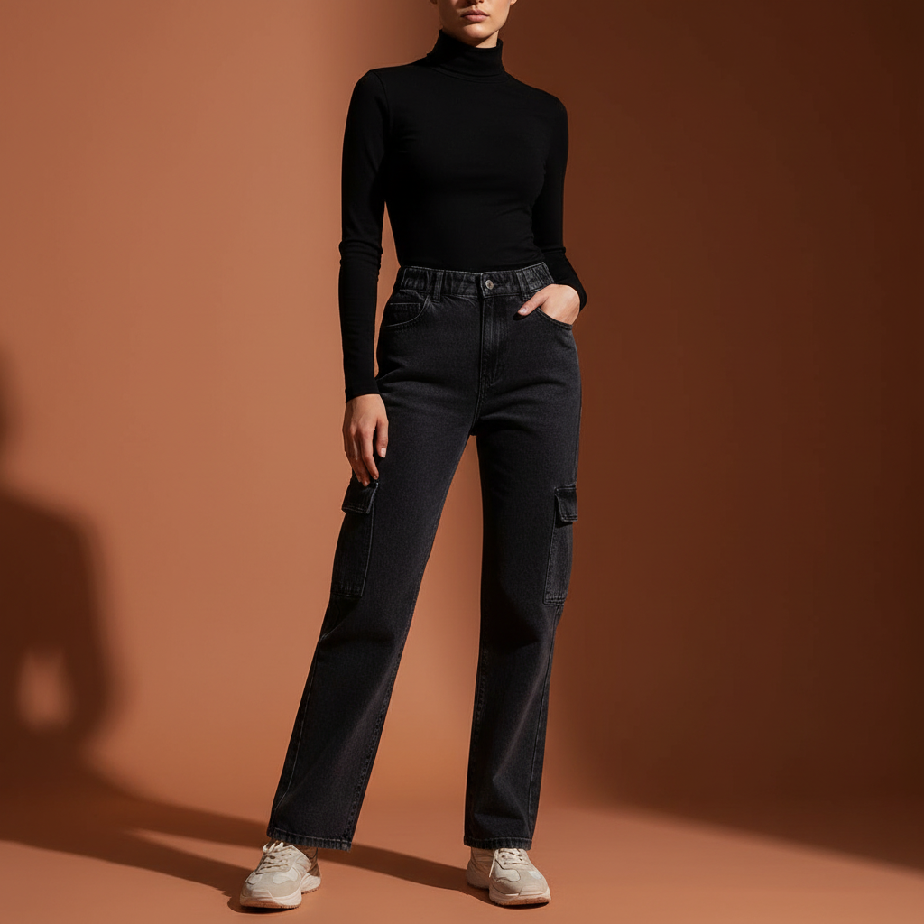Buttoned Pocketed Long Jeans