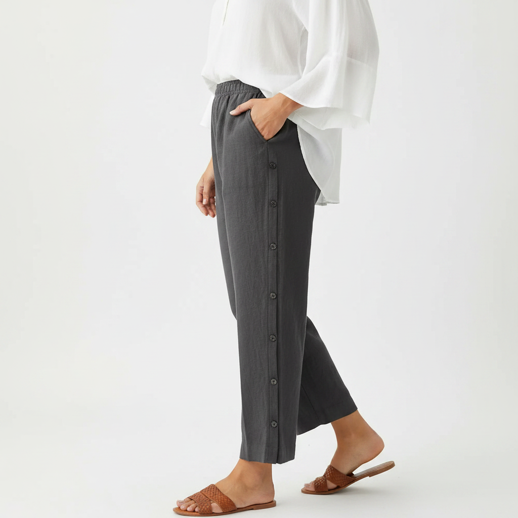 Full Size Side Button Decor Pants Plus Size