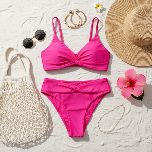 Twist Front High Waisted Swim Set