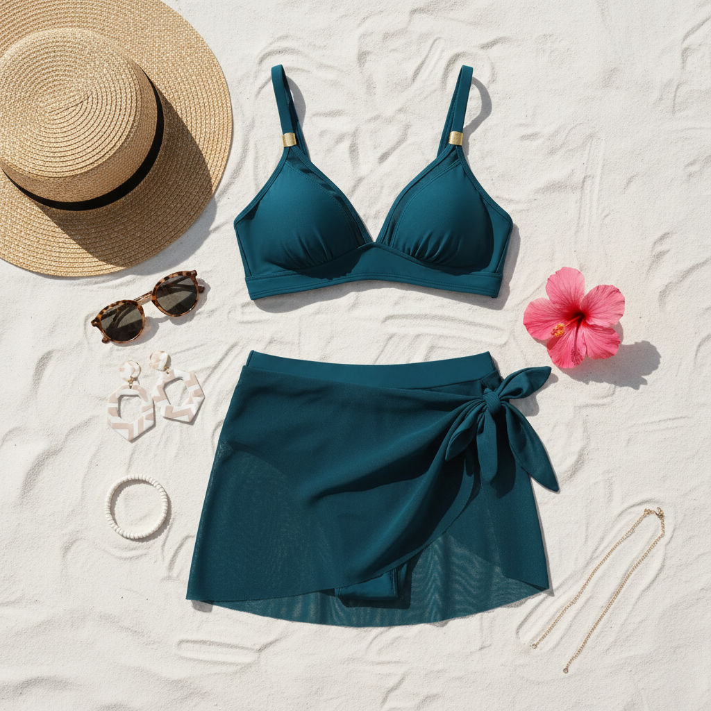 V-Neck High Waist Swim Set