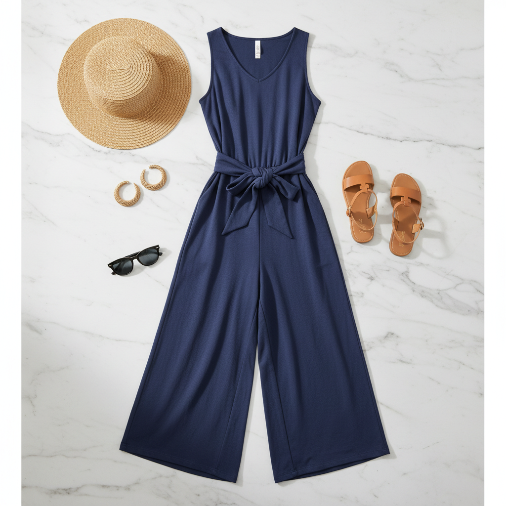 Sleeveless Wide-Leg Tie-Waist Jumpsuit
