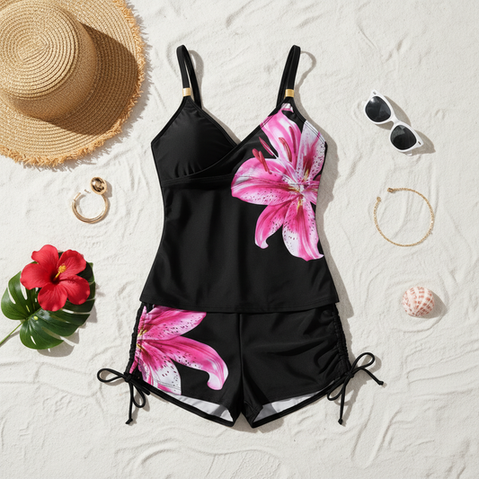 Floral Print Drawstring Tankini Set
