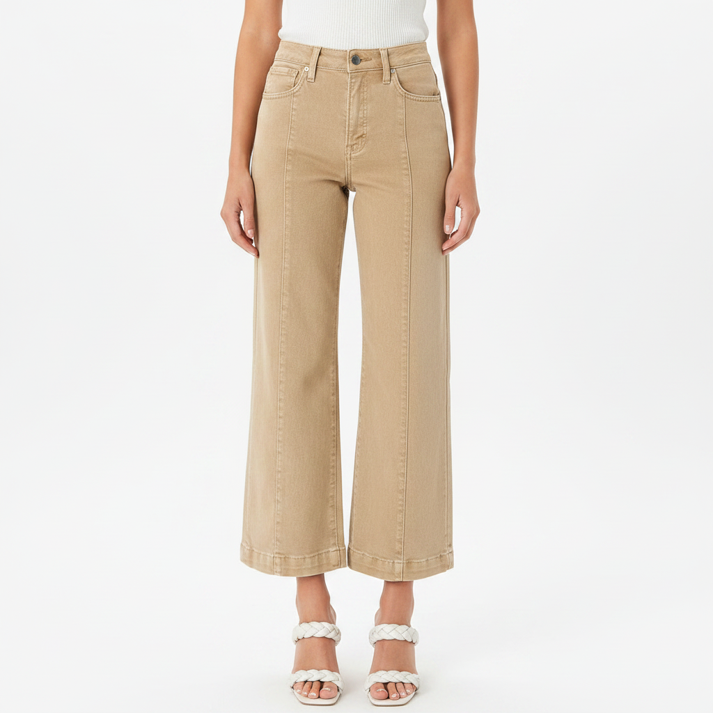 Solid Color Seamed Center Wide Leg Cropped Jeans