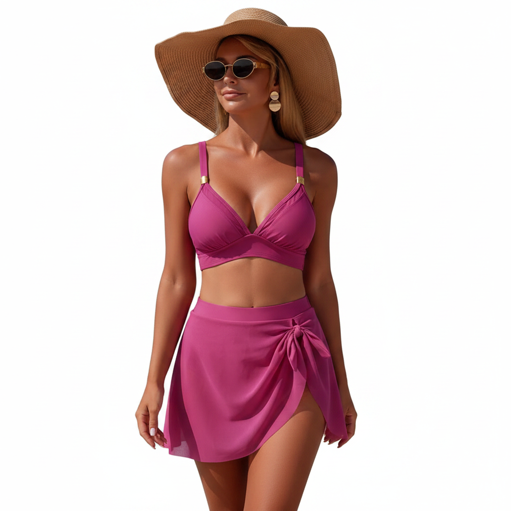 V-Neck High Waist Swim Set