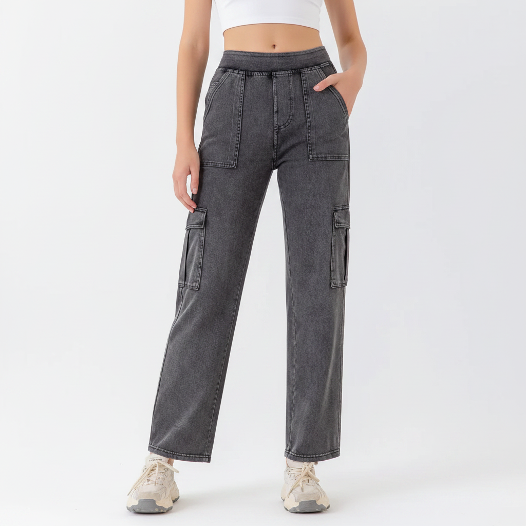 Buttoned Pocketed Long Jeans
