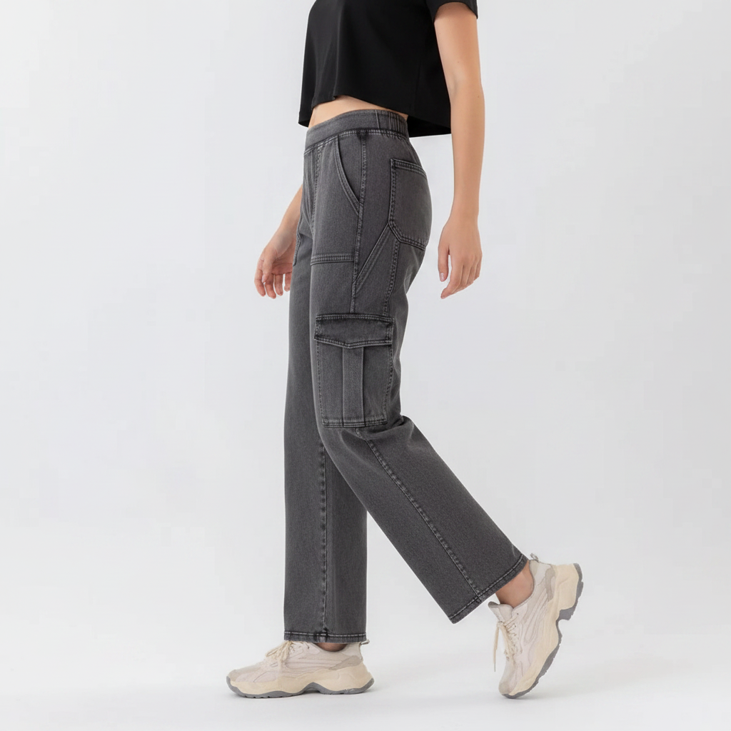 Buttoned Pocketed Long Jeans