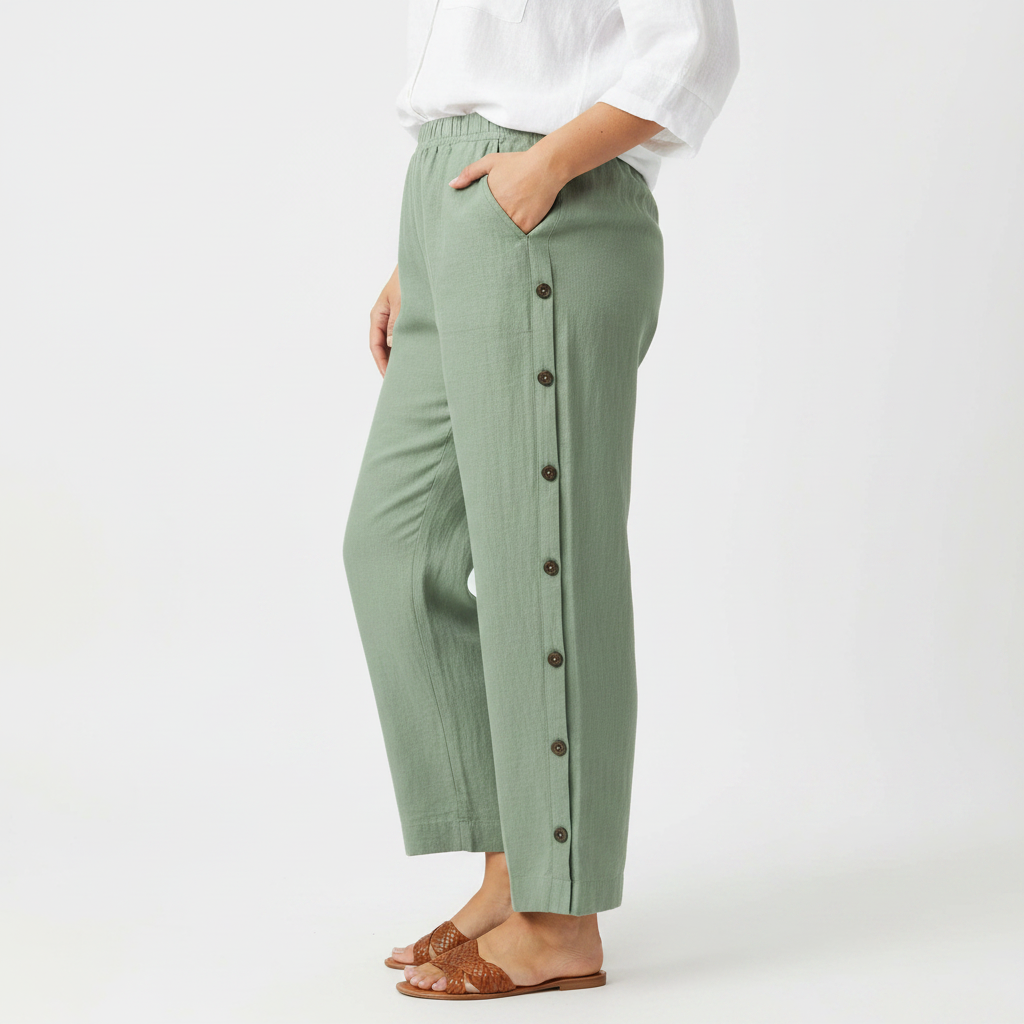 Full Size Side Button Decor Pants Plus Size