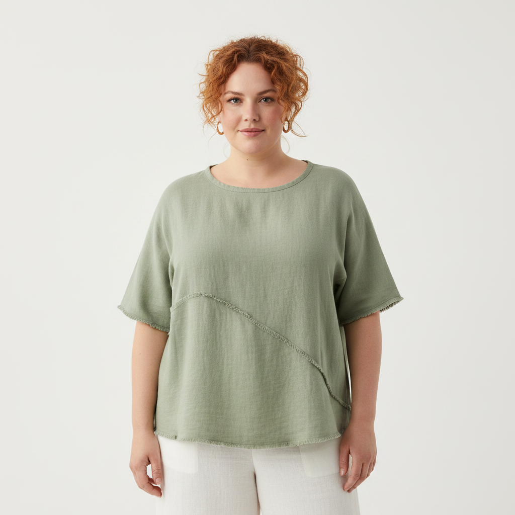 Full Size Frayed Hem Short Sleeve Top Plus Size
