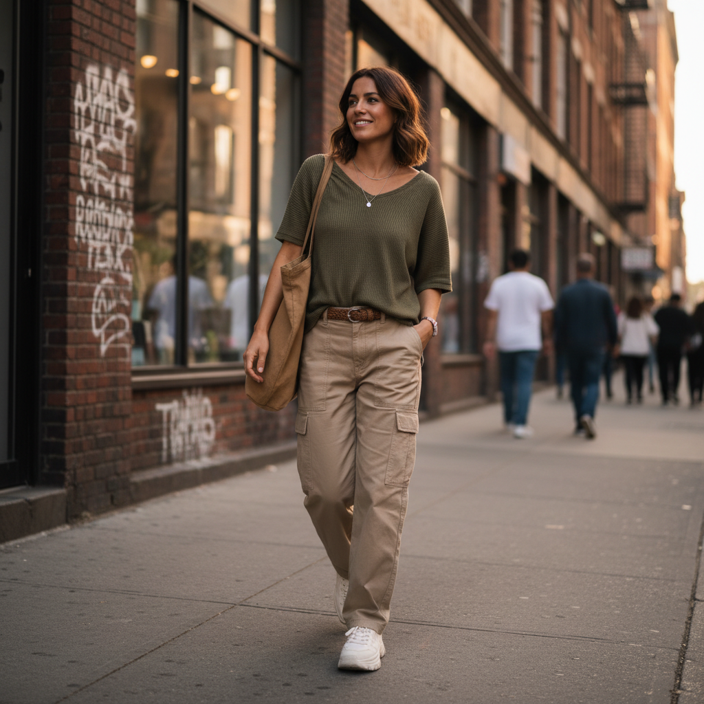 Olive Green Waffle Knit Top - Street Style