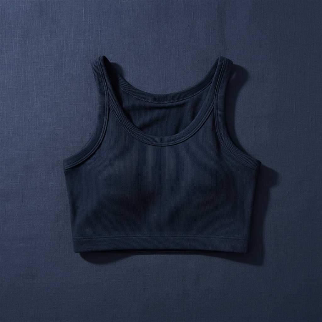 Dark Blue Round Neck Tank with Bra - Flat Lay