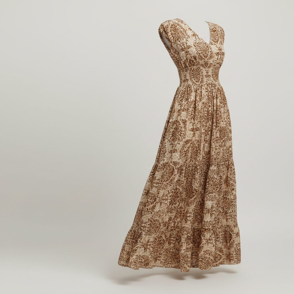 Green Flower Printed Cap Sleeve Maxi Dress - Product Shot