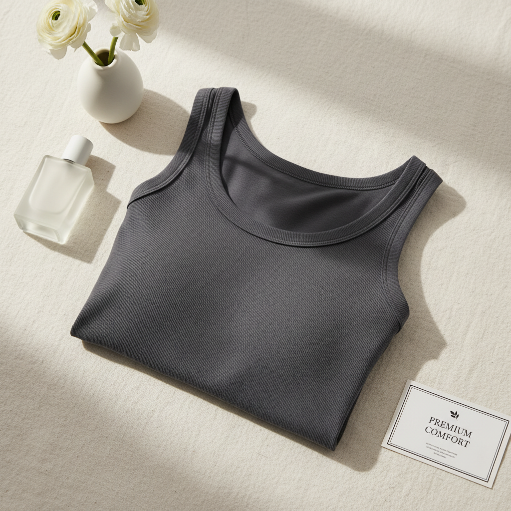 Dark Gray Round Neck Tank with Bra - Product Shot