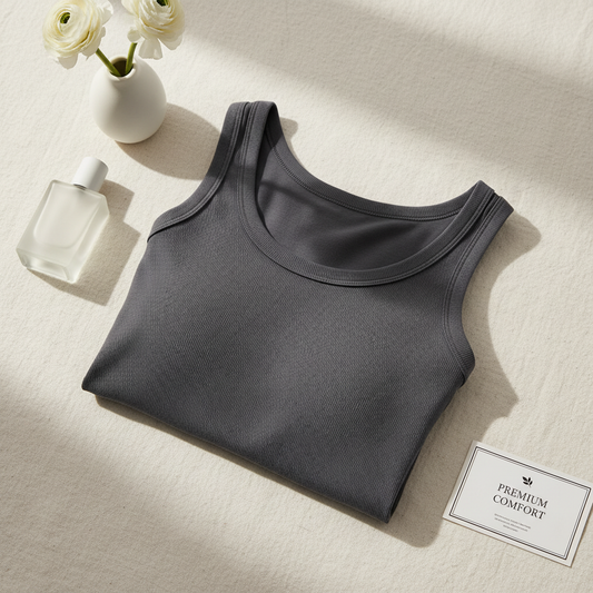 Dark Gray Round Neck Tank with Bra - Product Shot