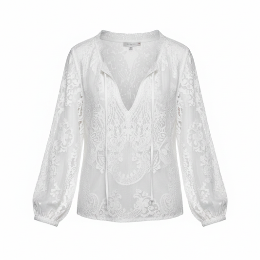 White Lace Tie-Neck Blouse - Product Shot