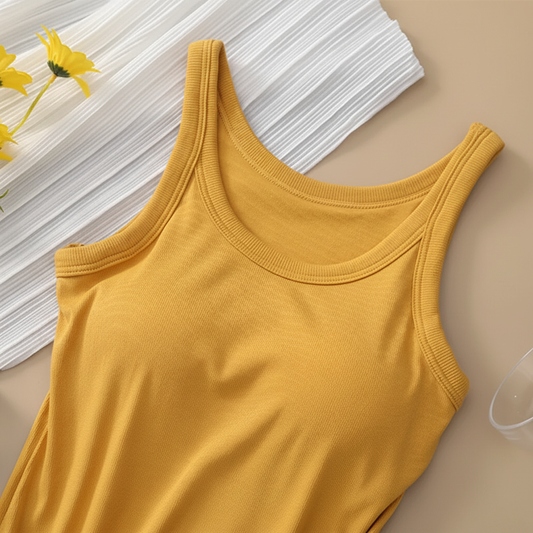 Mustard Round Neck Tank with Bra - Detail