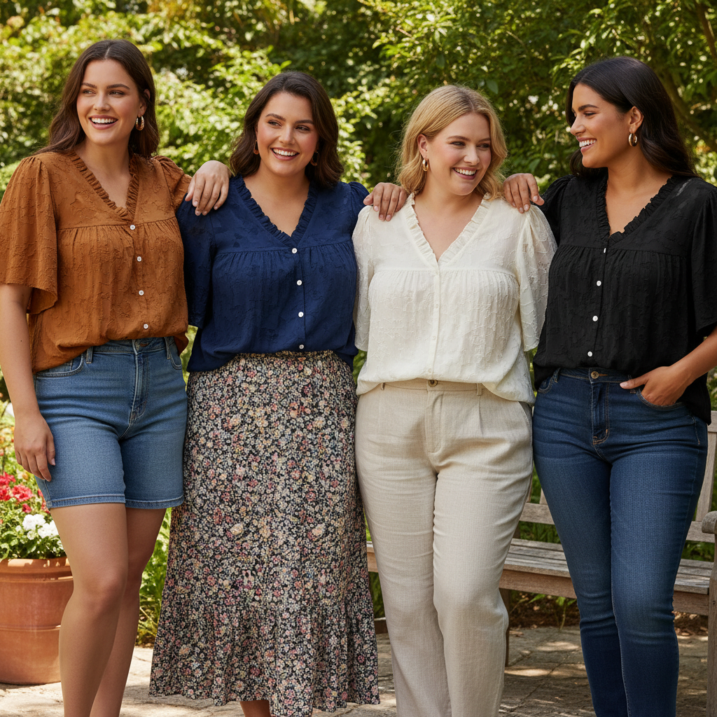All four colors of textured V-neck button-down shirt - group shot