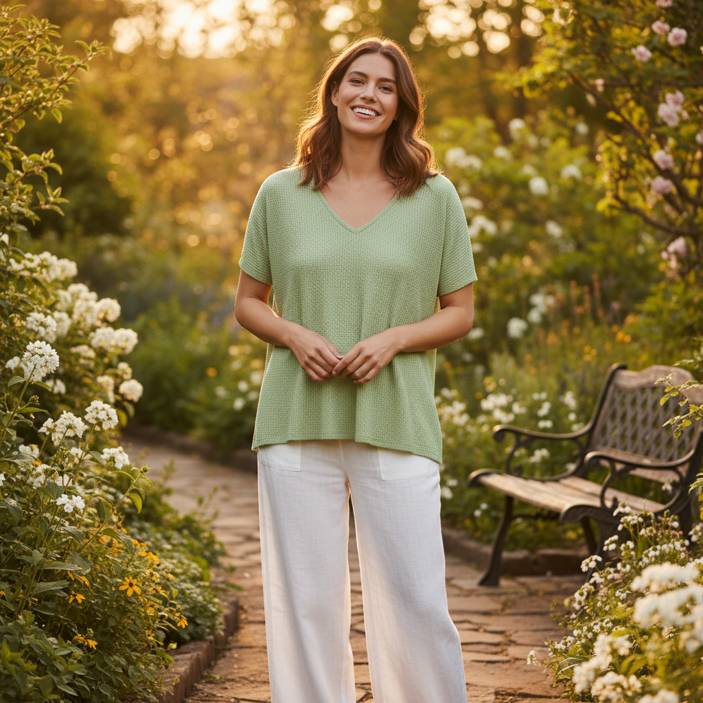 Light Green Waffle Knit Top - Garden