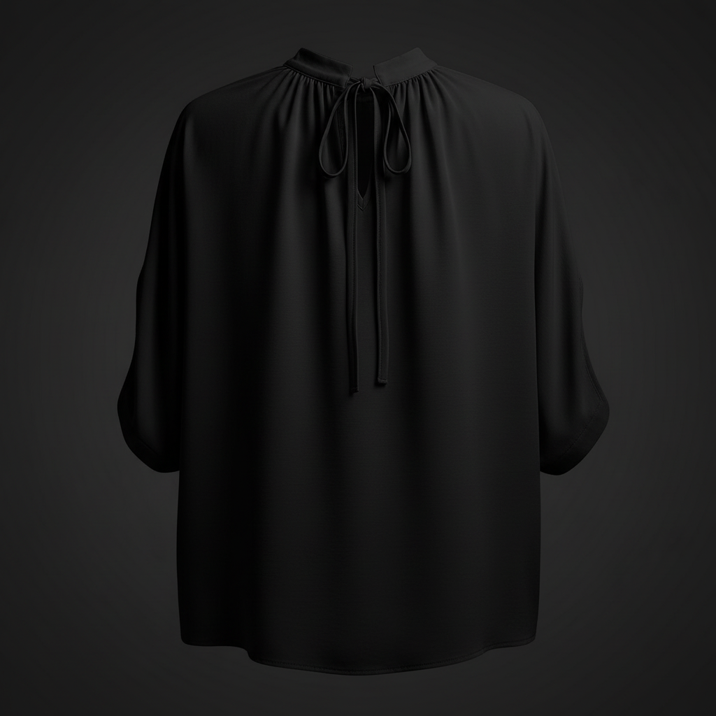 Black Tie Back Slit Half Sleeve Blouse - Product Shot