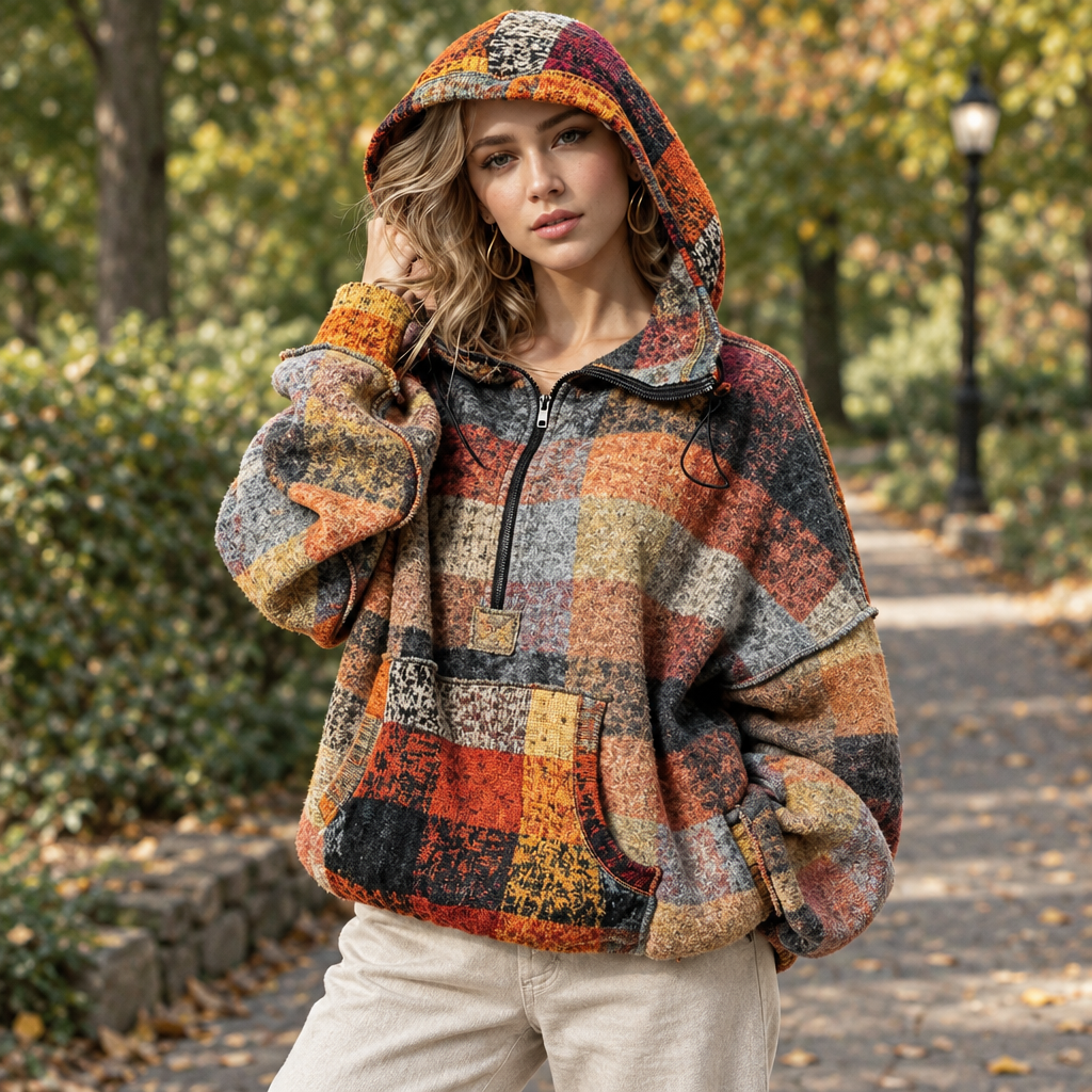 Tangerine half-zip fleece hoodie, park