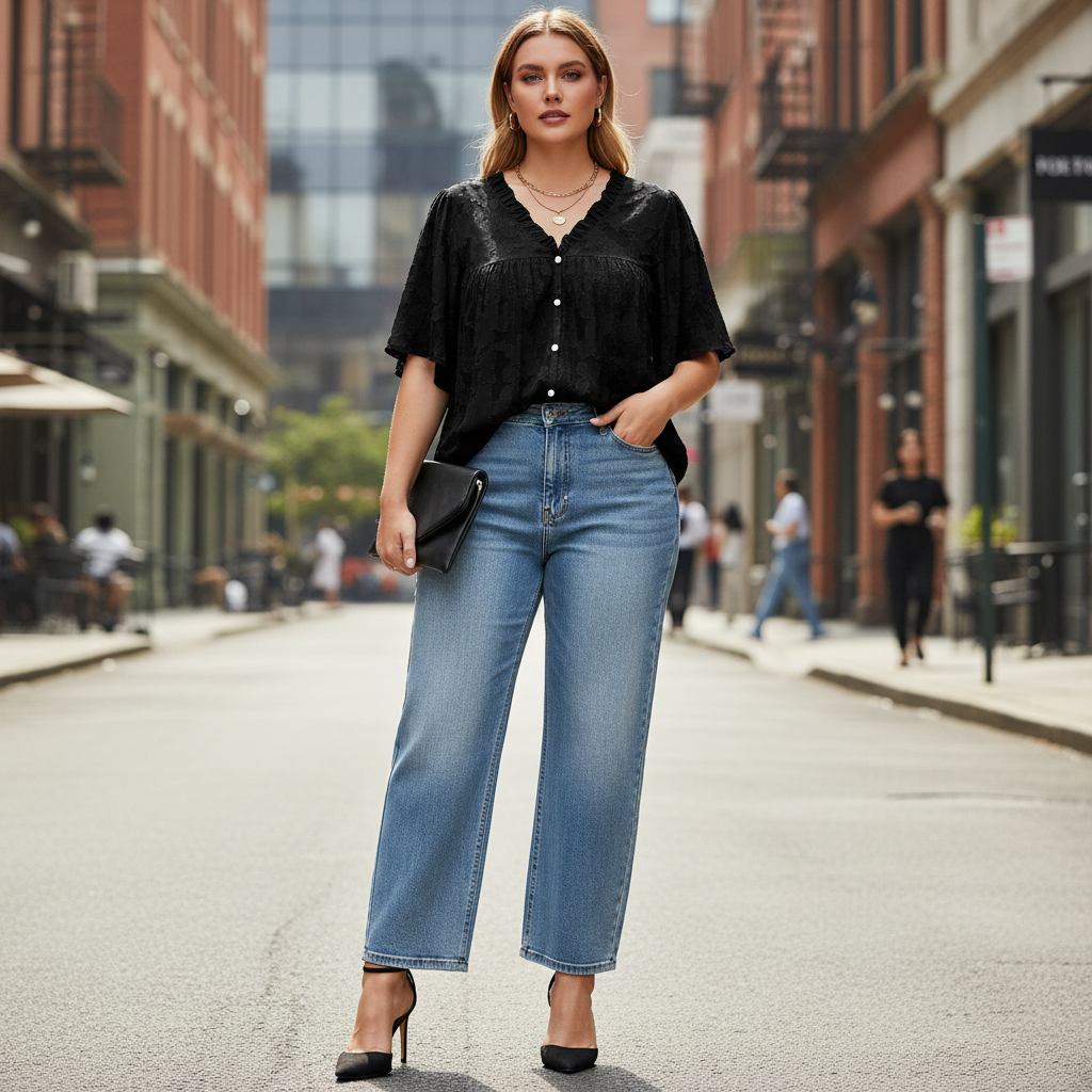 Black textured V-neck button-down shirt - urban street