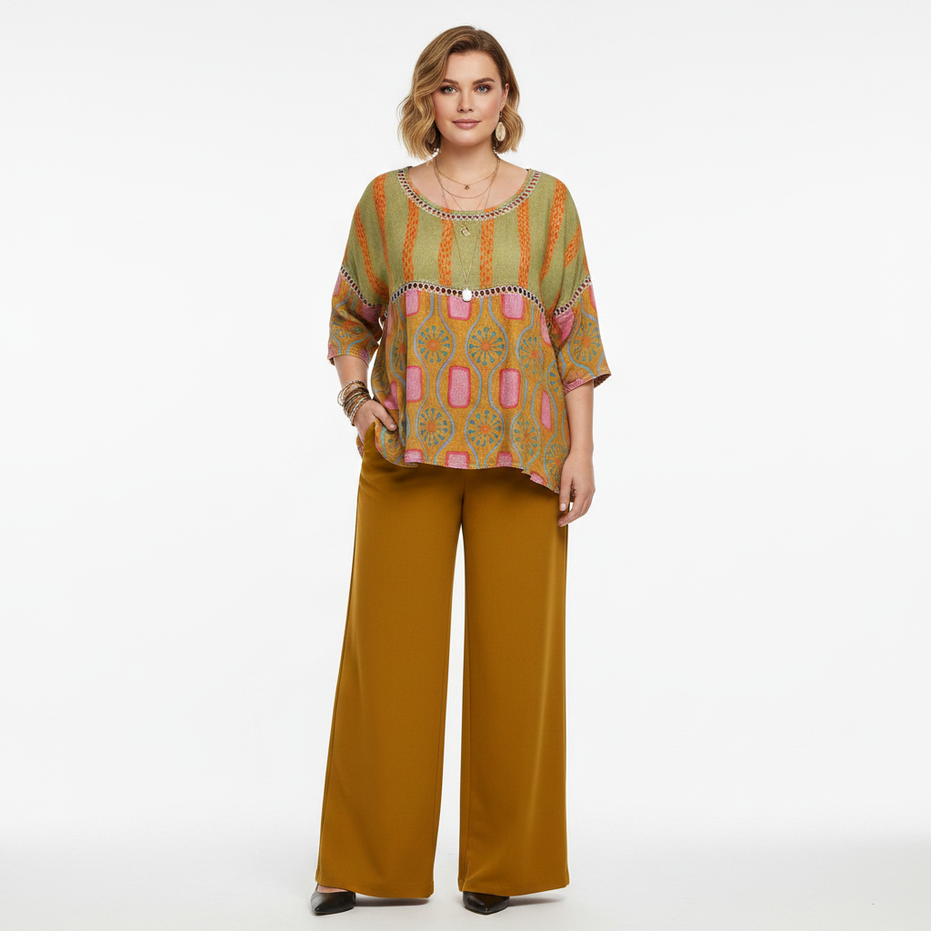 Gold boho floral hollow-out round neck top