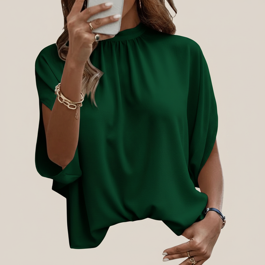 Dark Green Tie Back Slit Half Sleeve Blouse - Product Shot