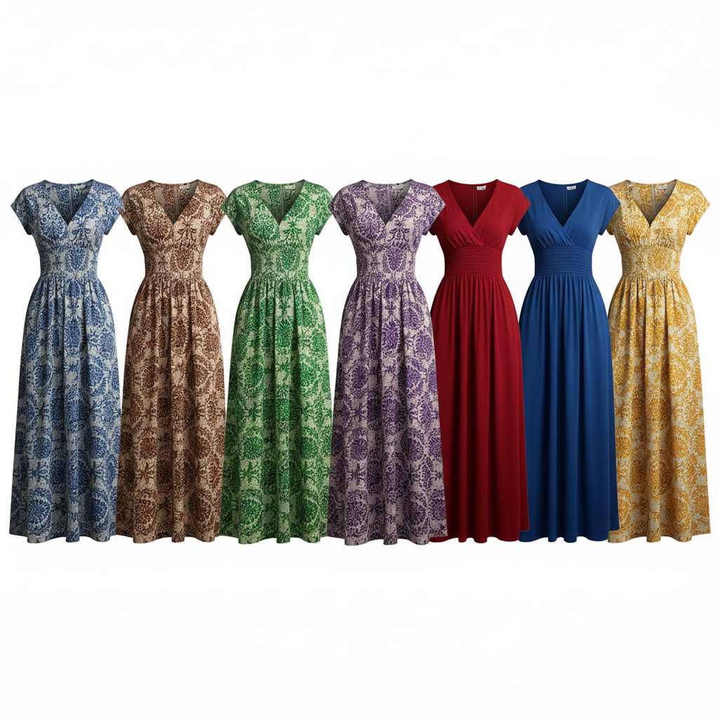 All Colors - Printed Cap Sleeve Maxi Dress Comparison