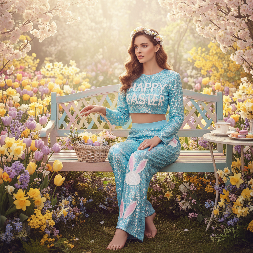 Pastel bench - spring garden