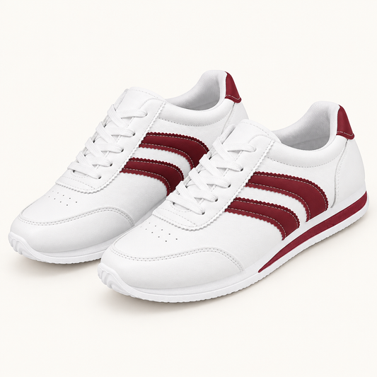 Deep Red round toe lace up sneakers, studio view