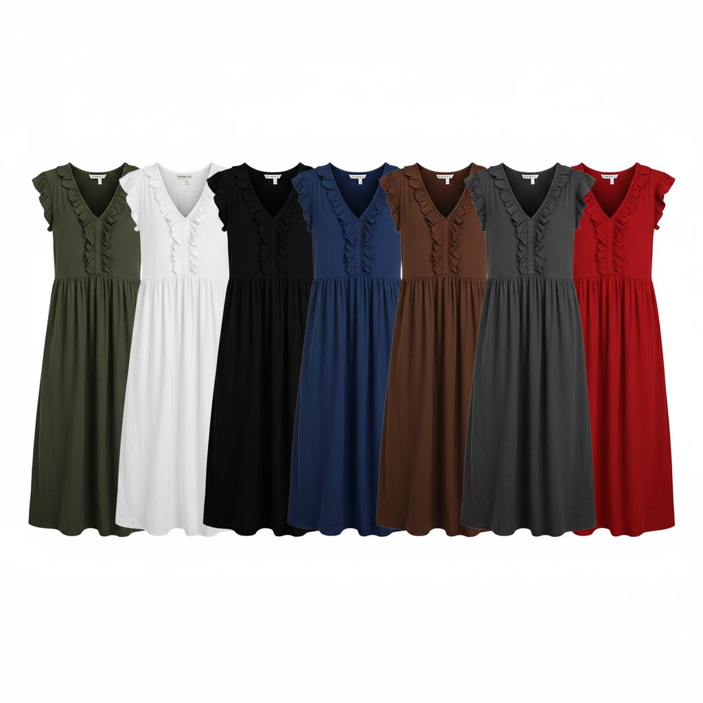 All Colors - Ruffled V-Neck Maxi Dress Comparison