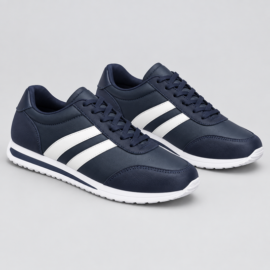 Dark Navy round toe lace up sneakers, studio view