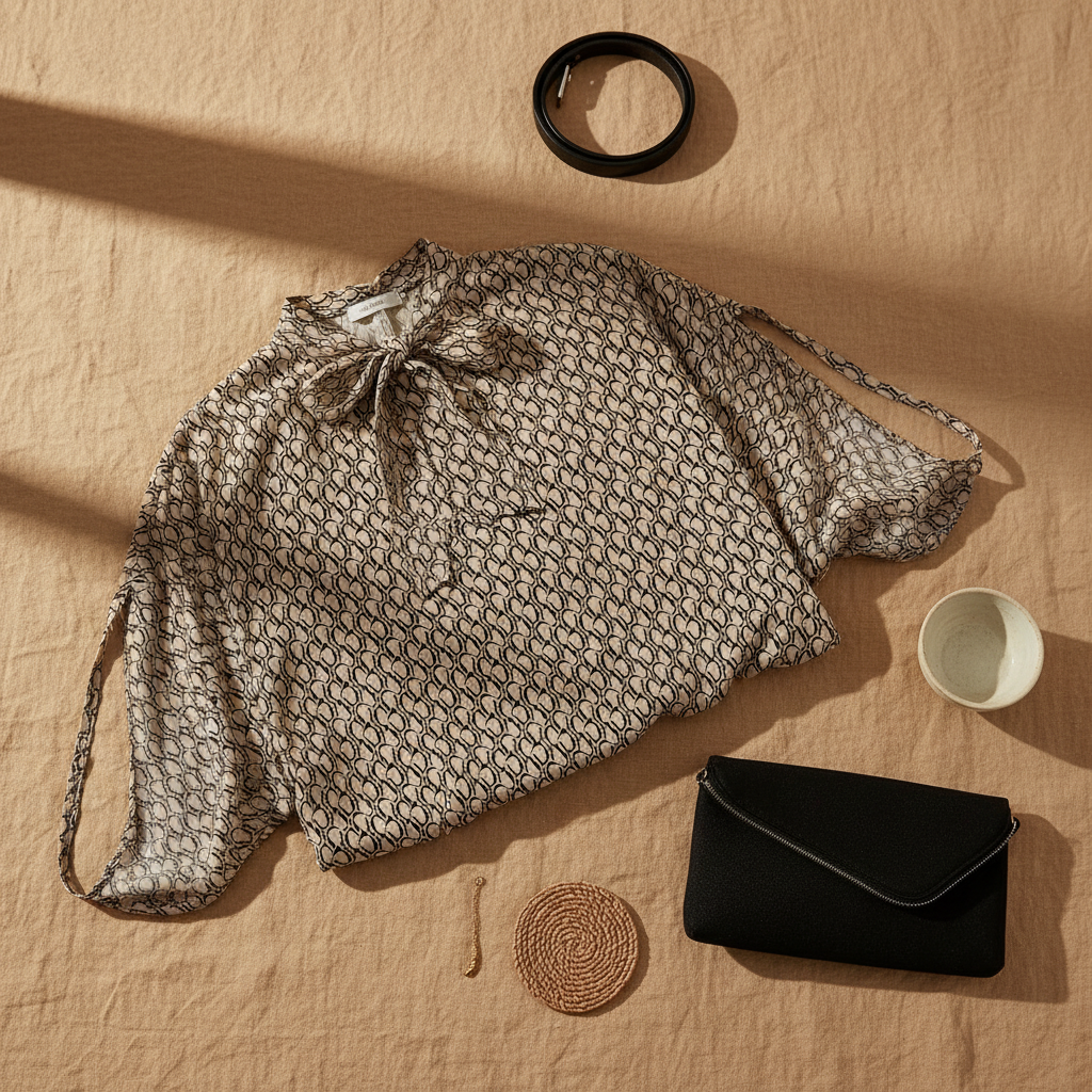 Khaki Tie Back Slit Half Sleeve Blouse - Flat Lay