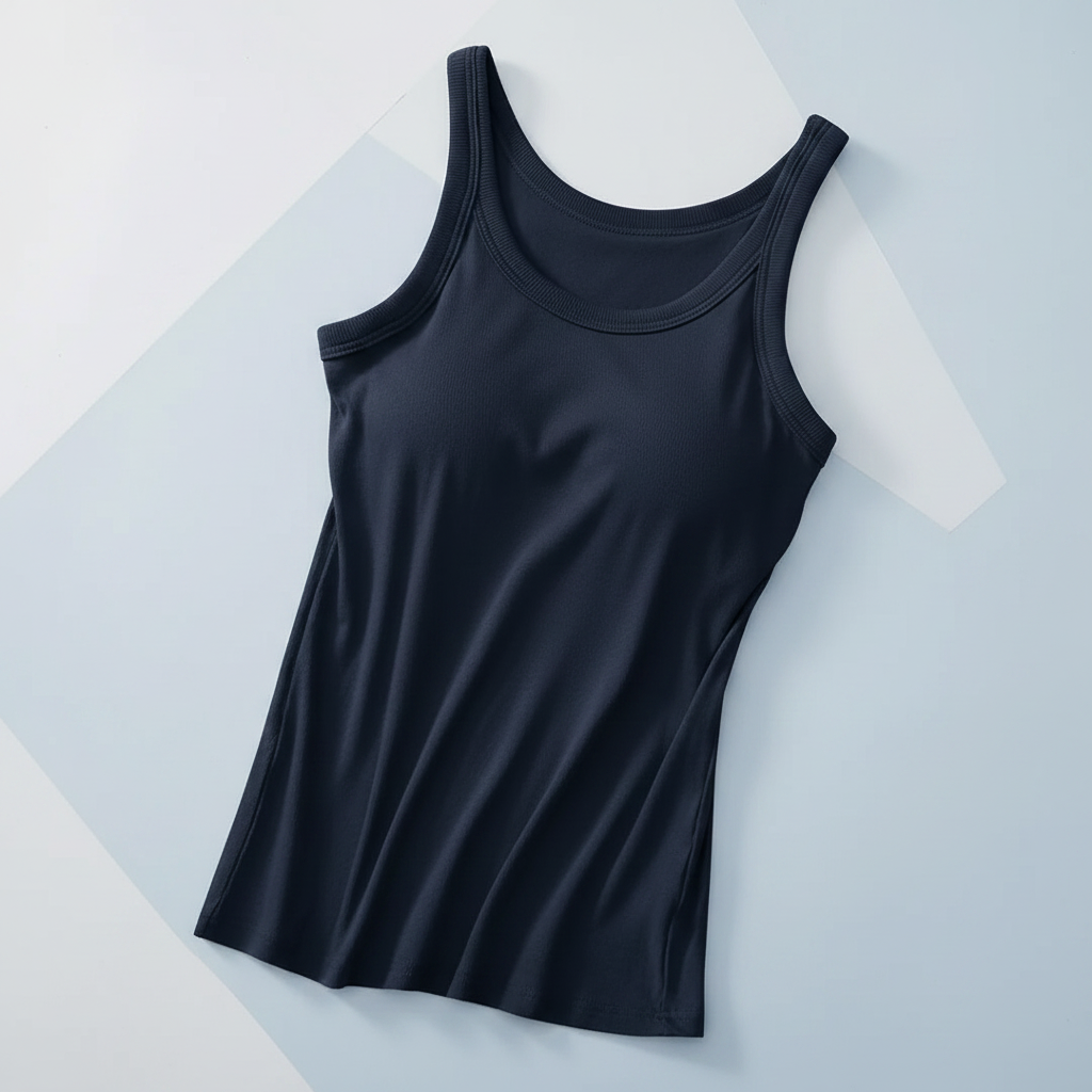 Dark Blue Round Neck Tank with Bra - Product Shot