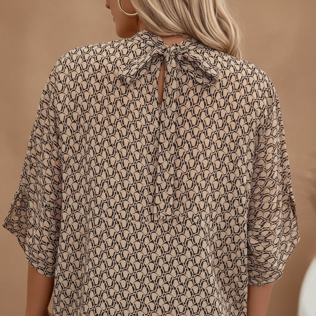 Khaki Tie Back Slit Half Sleeve Blouse - Detail