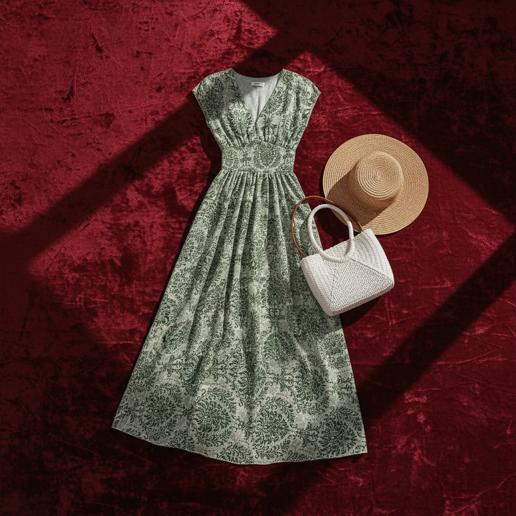 Red Printed Cap Sleeve Maxi Dress - Flat Lay