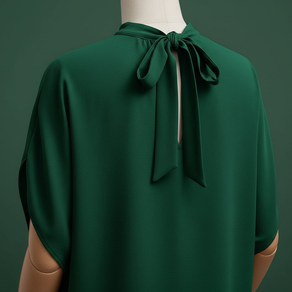 Dark Green Tie Back Slit Half Sleeve Blouse - Detail